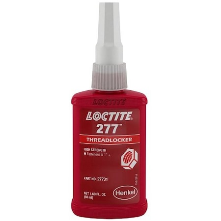 Henkel Anaerobic Threadlocker; Large Bolt and Stud; Bottle; 50 Ml; Liquid; Fastener Upto 1-1/2 Inch; Red 277 RED 50ML IDH 88448